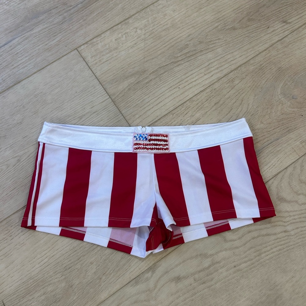 Red and White Striped micro Shorts